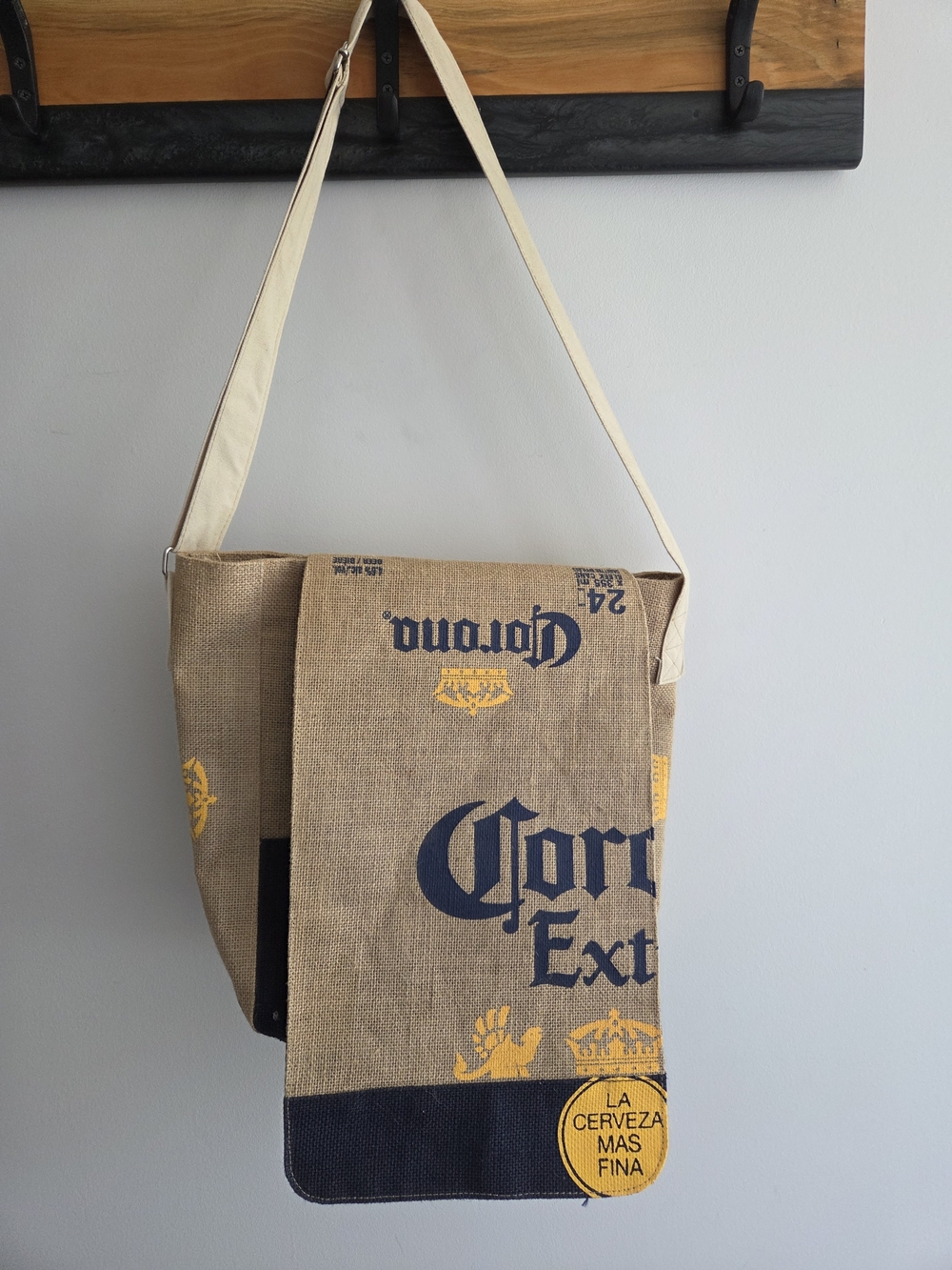 Corona Extra Recycled Burlap/Jute Messenger Bag